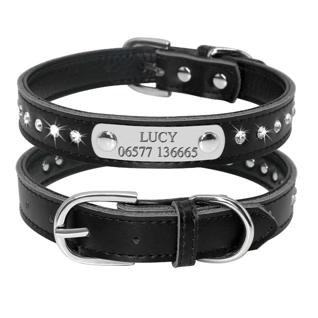 Black 2 Personalized Leather Cat Collar-H99