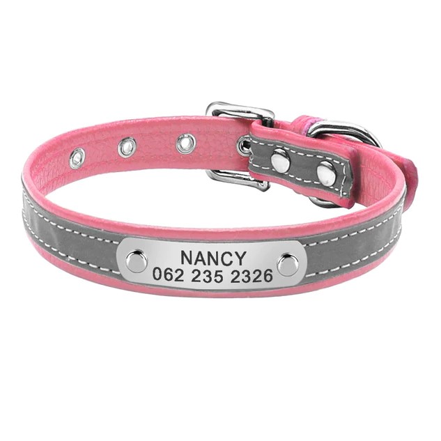 Grey & pink 1 Personalized Leather Cat Collar-H99