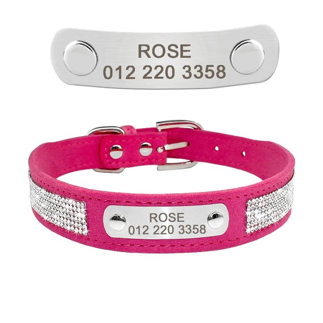 Pink star Personalized Leather Cat Collar-H99