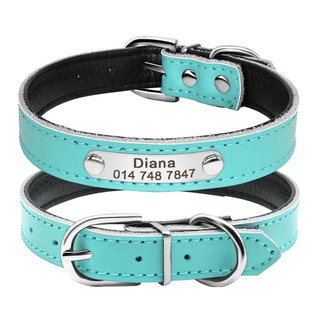 clear blue 1 Personalized Leather Cat Collar-H99