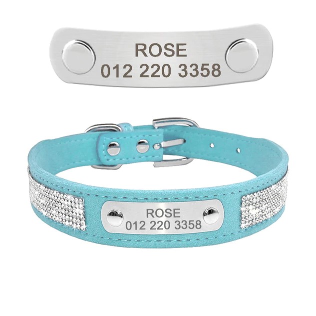 clear blue 2 Personalized Leather Cat Collar-H99