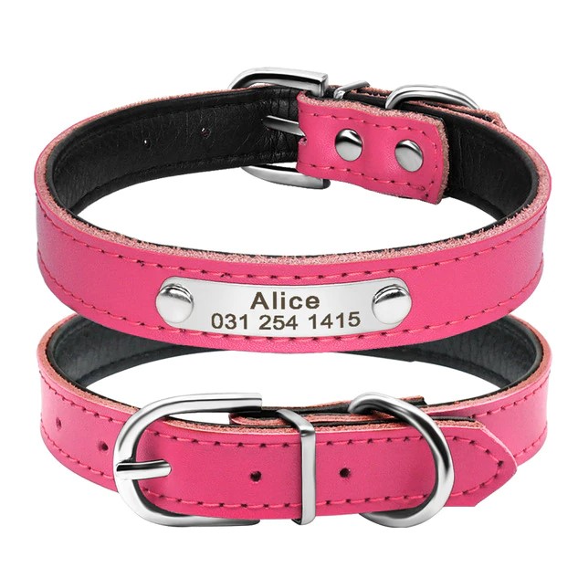 hot pink 1 Personalized Leather Cat Collar-H99